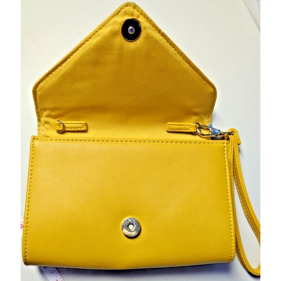 Aldo Clutch Handbag Mustard Yellow with Hand Strap, Magnetic Clip Close - Picture 4 of 16